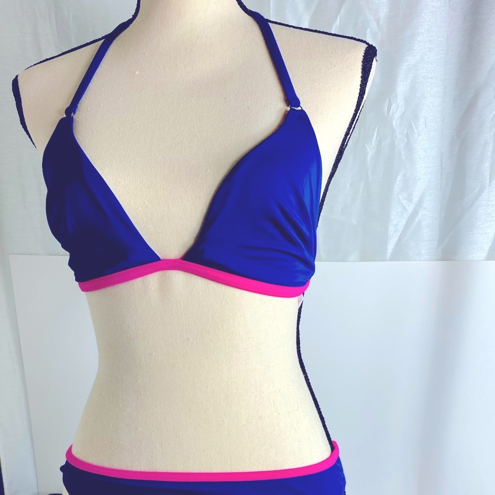 Top Only Victoria’s Secret triangle halter tie bikini top M Blue and Pink